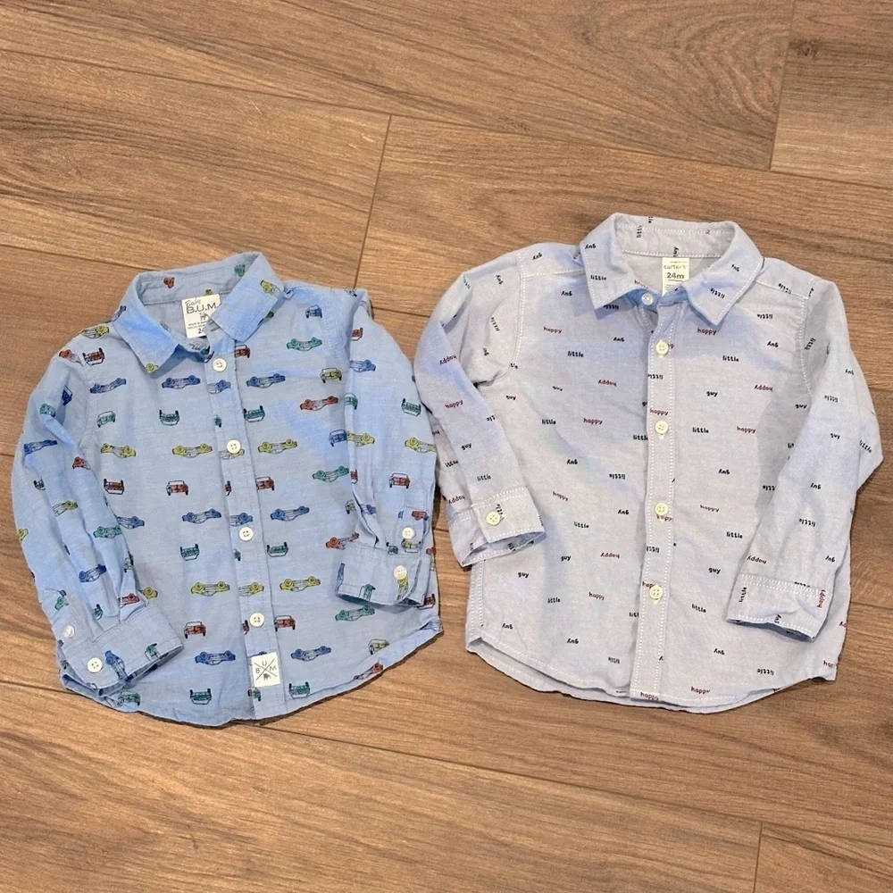 Bundle of 2 toddler boys blue button down collared shirts size 24 months